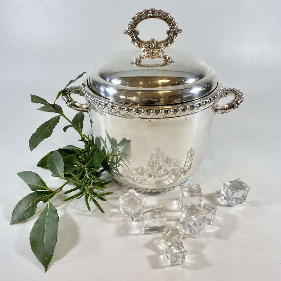 Large silver plated glass lined Thermos ice bucket