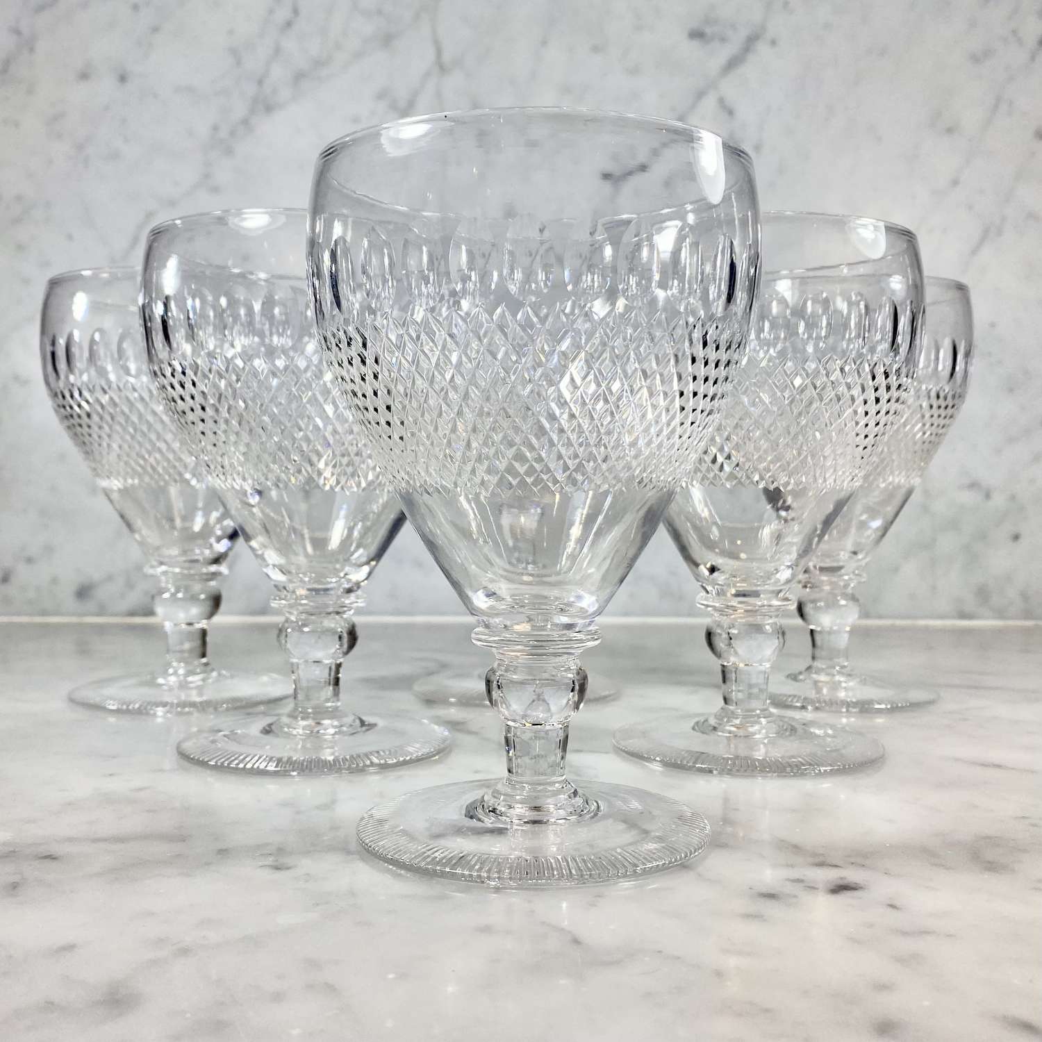 Six fabulous large cut crystal Rummer goblets
