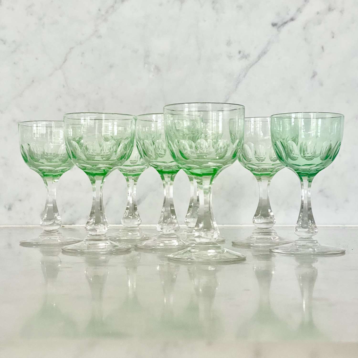 Val Saint Lambert Uranium crystal aperitif glasses Circa 1920s