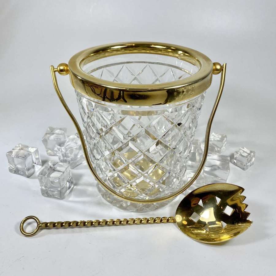 Val Saint Lambert crystal gold ice bucket & spoon Circa 1960