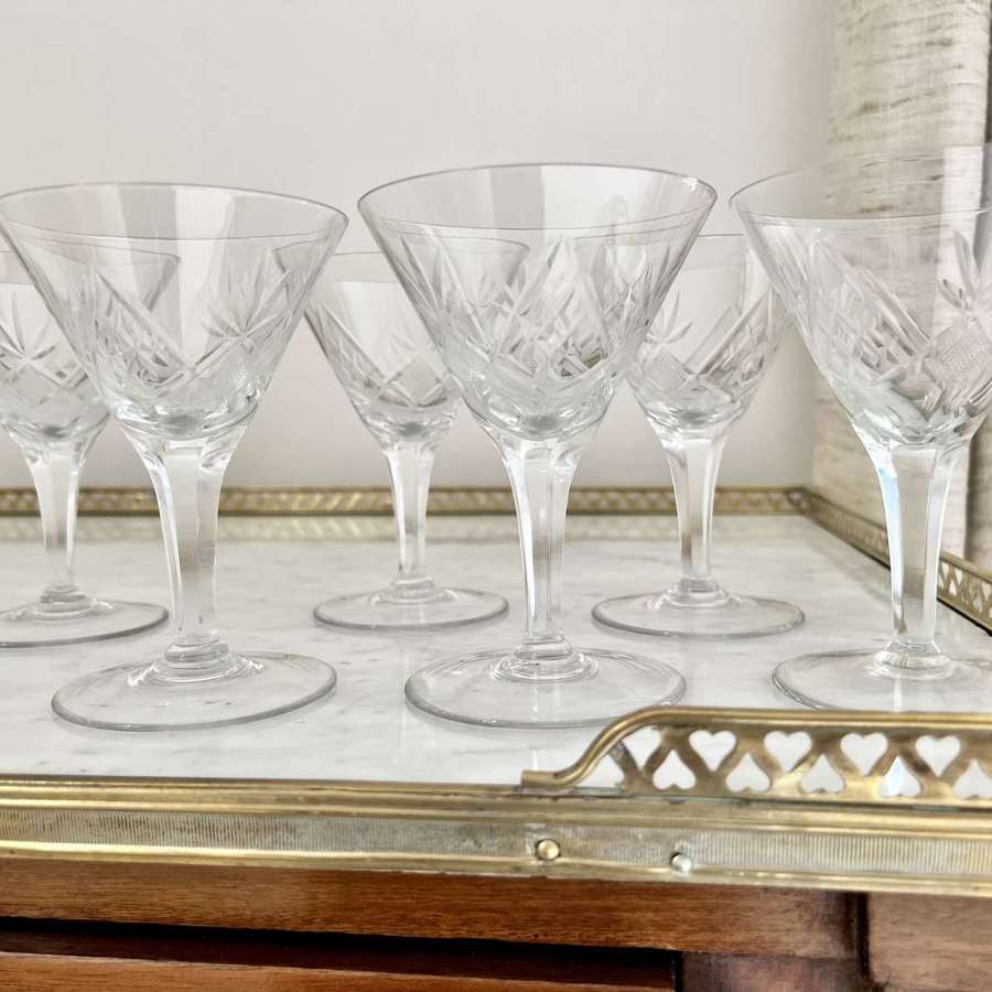 Pretty set of six French Martini cocktail glasses Circa 1930s