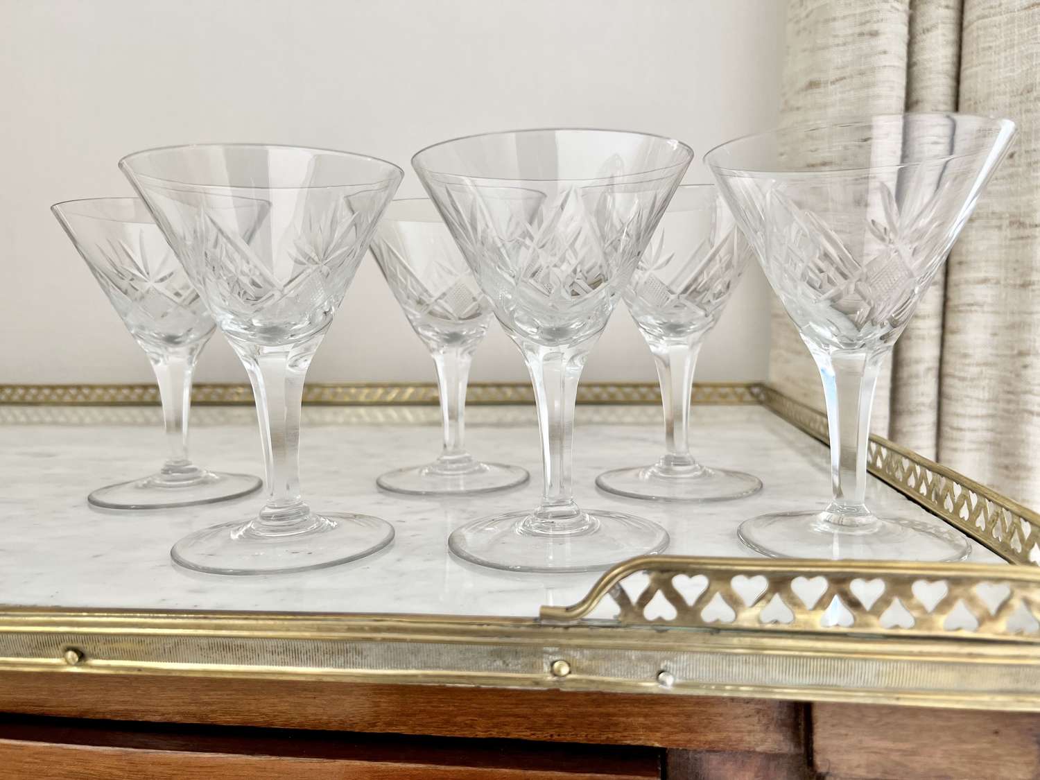 Pretty set of six French Martini cocktail glasses Circa 1930s