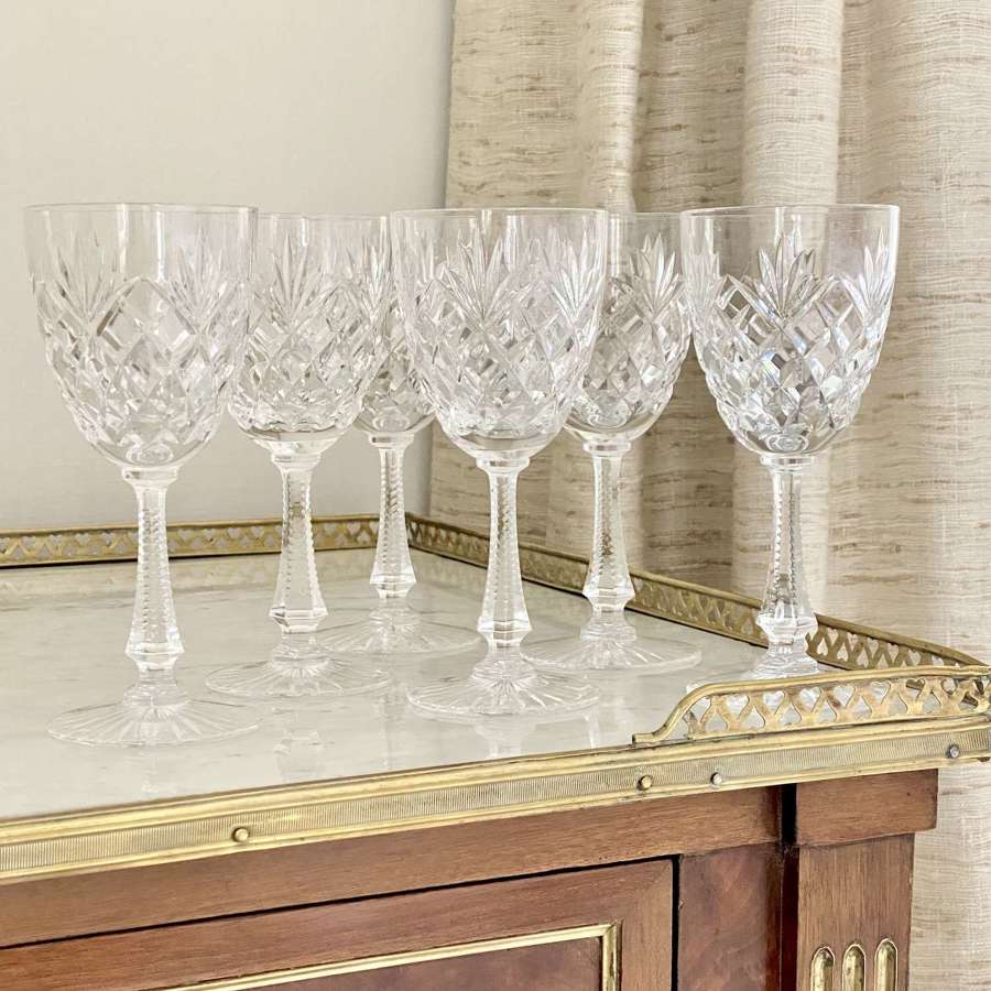 Six St Louis cut crystal wine goblet glasses