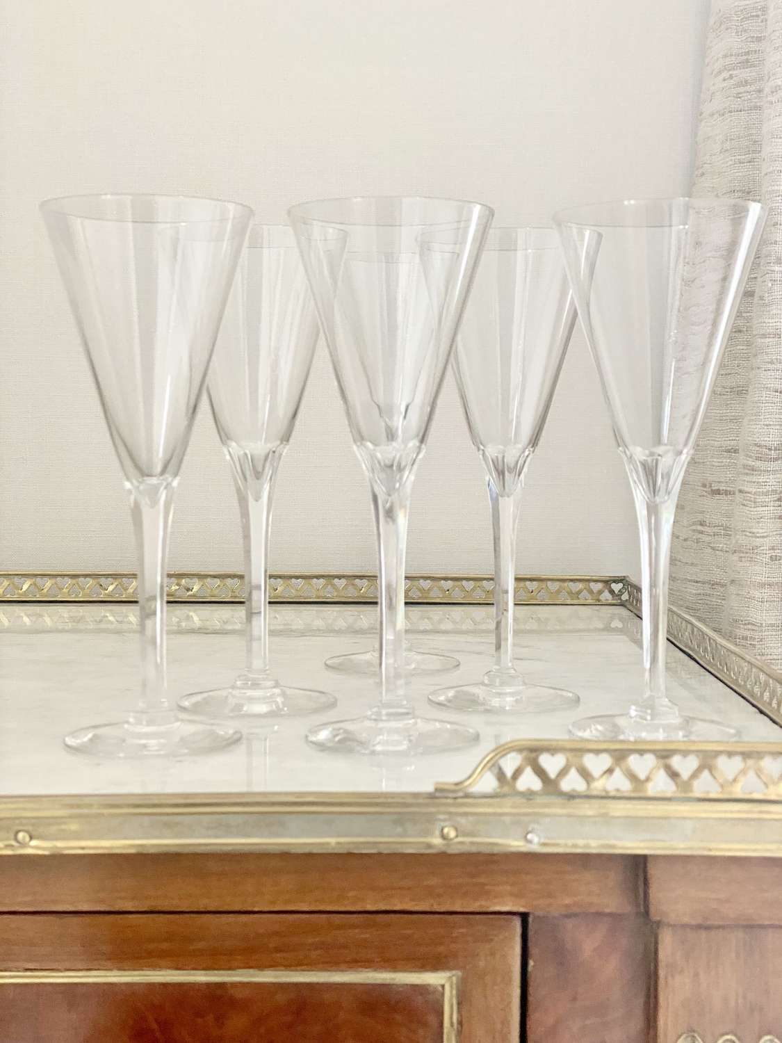 6 Tall Val Saint Lambert crystal champagne flutes