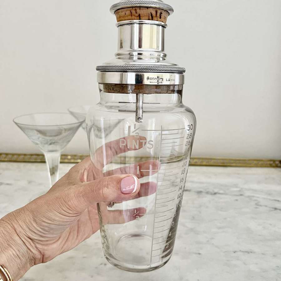 Giant Art Deco silver plated & etched glass cocktail shaker