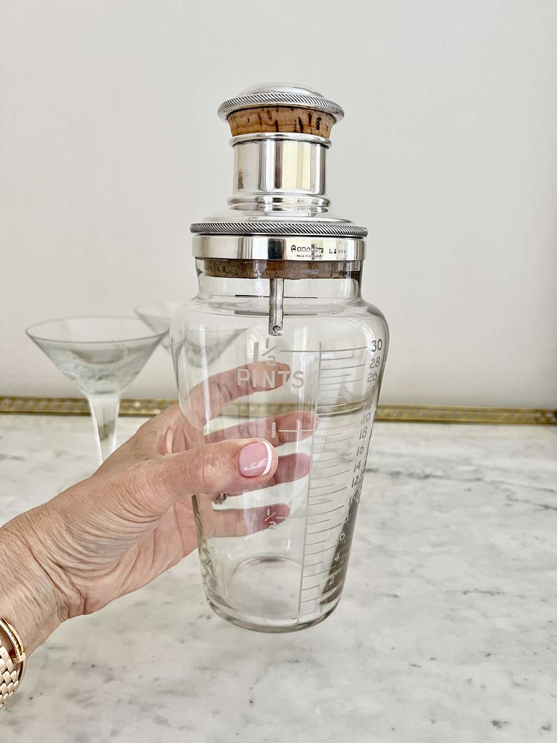 Giant Art Deco silver plated & etched glass cocktail shaker
