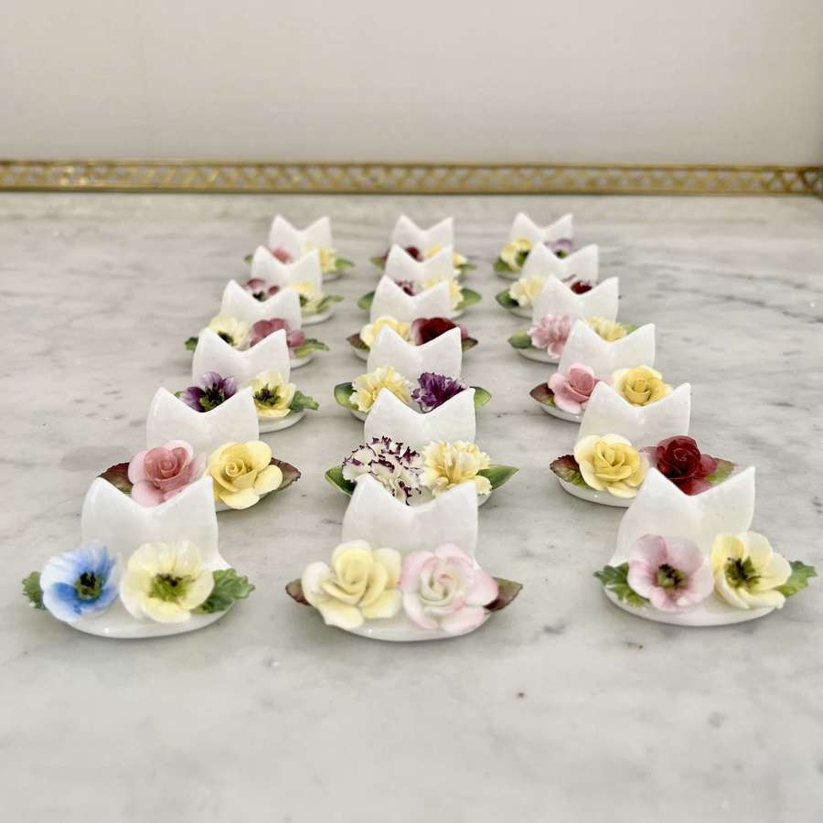 Adorable set of porcelain flower menu card holders