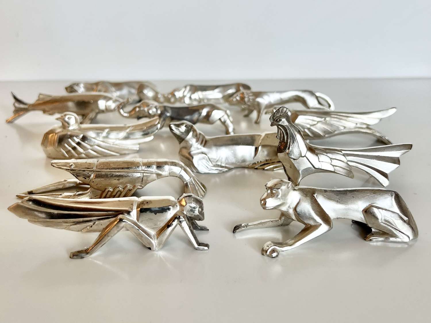 Rare set of French Cubist animal cutlery rests in style of Christofle