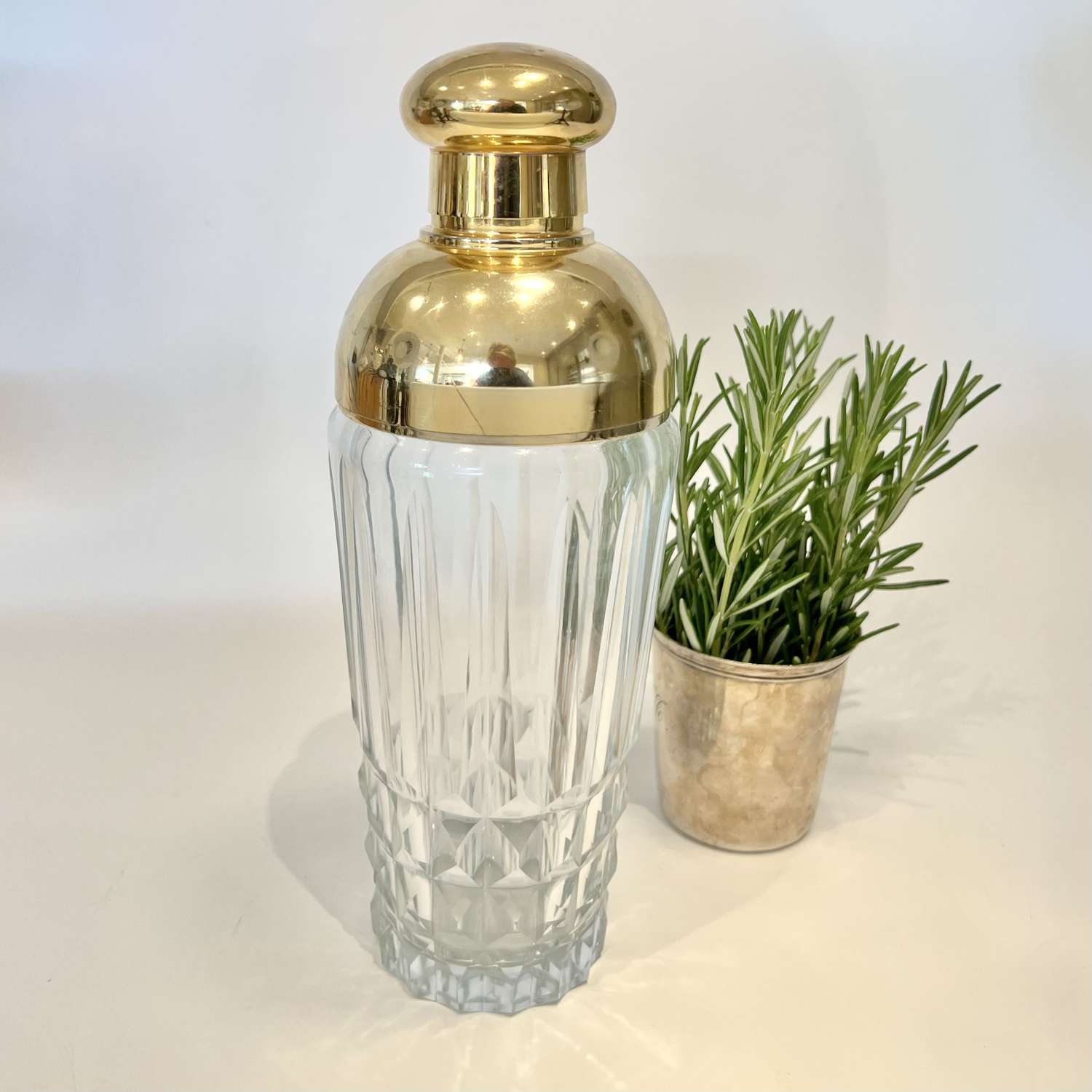 Mid Century French gold plated & crystal dome top cocktail shaker