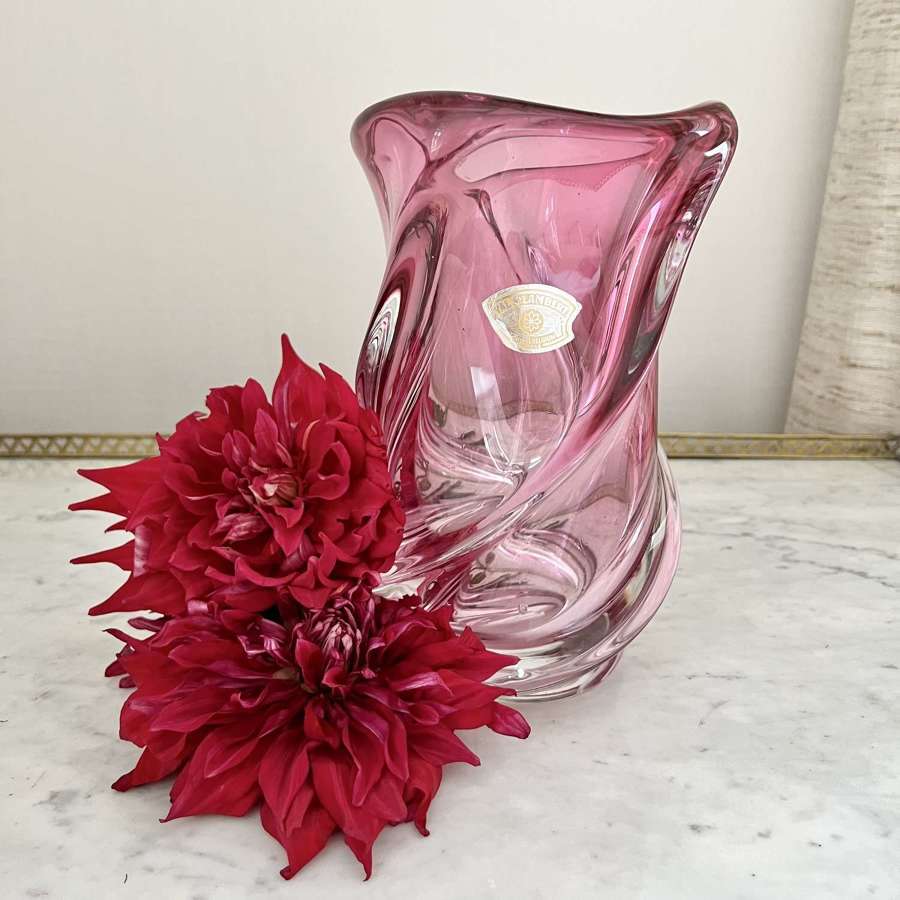 Large spiral pink crystal Val St Lambert vase