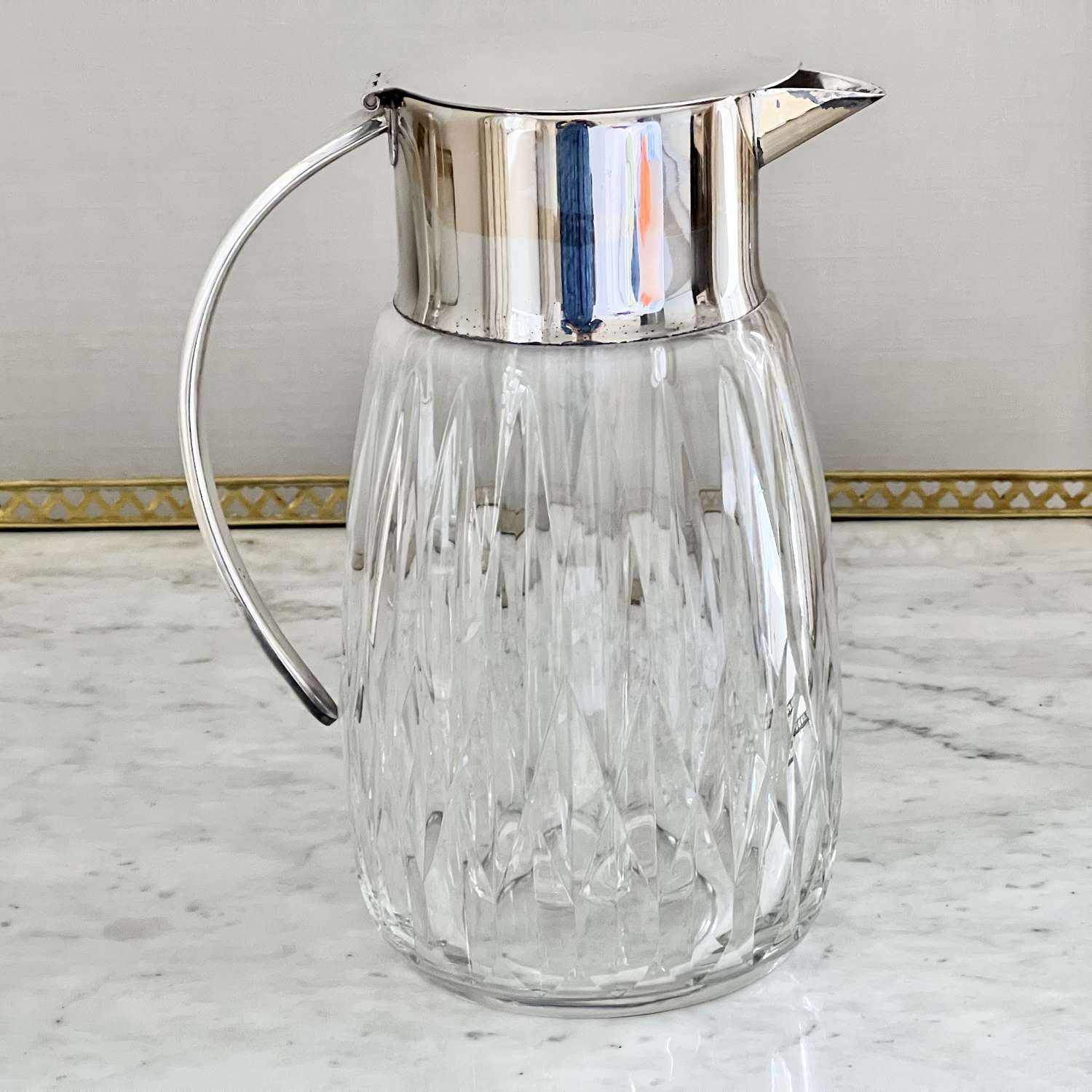 Mid Century crystal & silver plated lemonade cooling jug