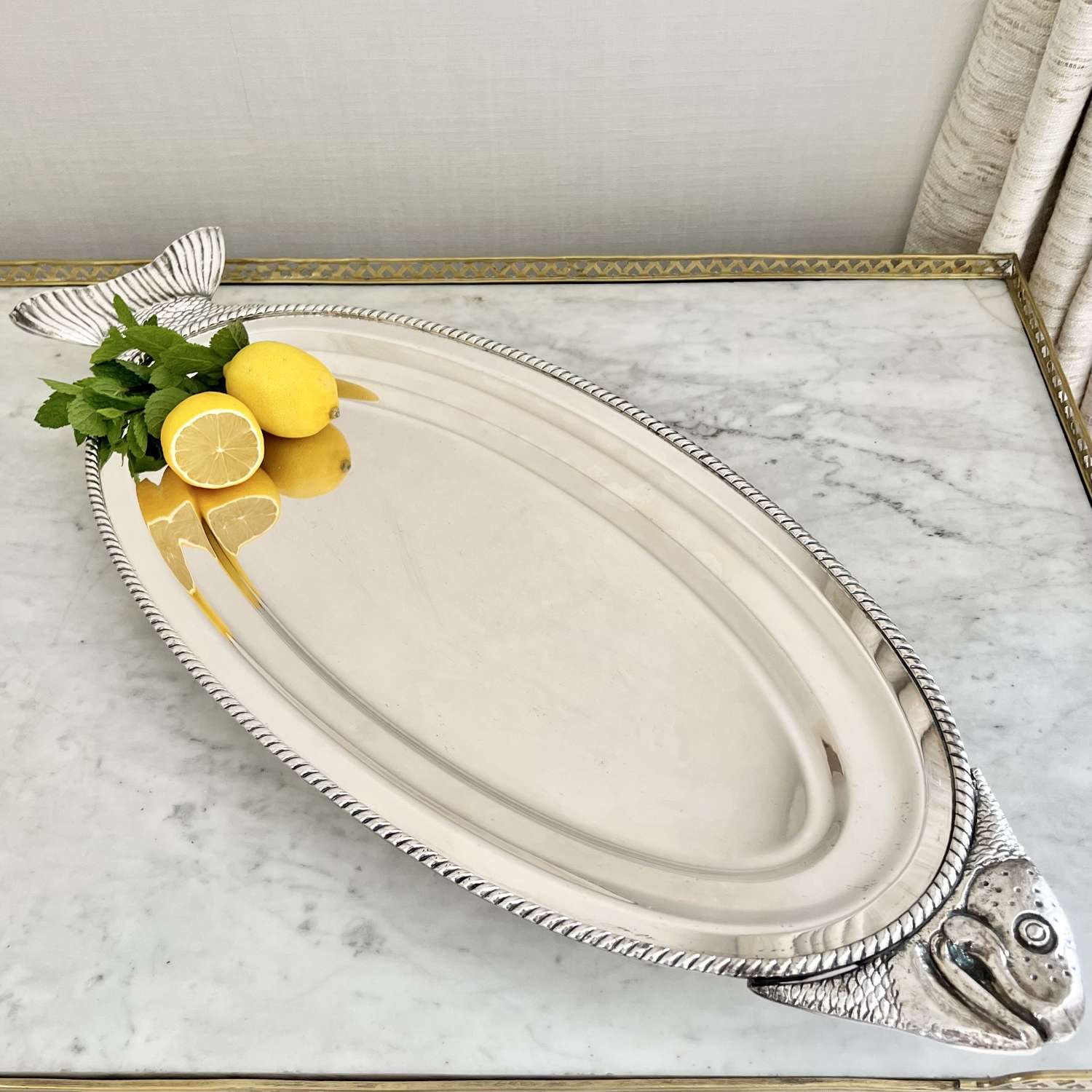 Heavy gauge silver plated fish serving platter