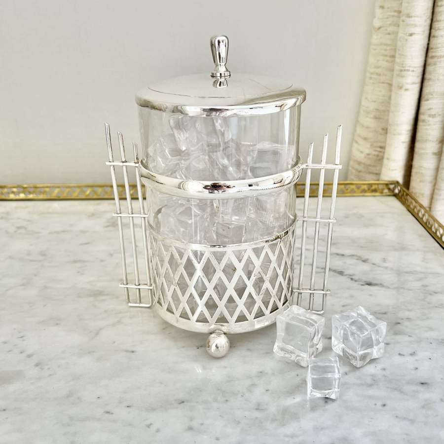 Secessionist silver plated & glass biscuit barrel or ice bucket