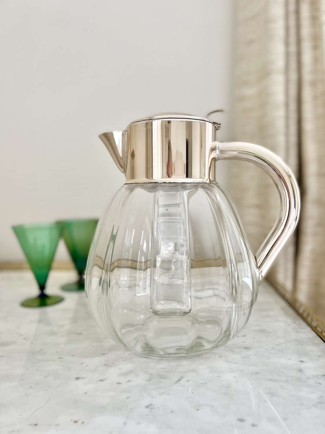 Silver plated & optical glass cocktail cooling jug