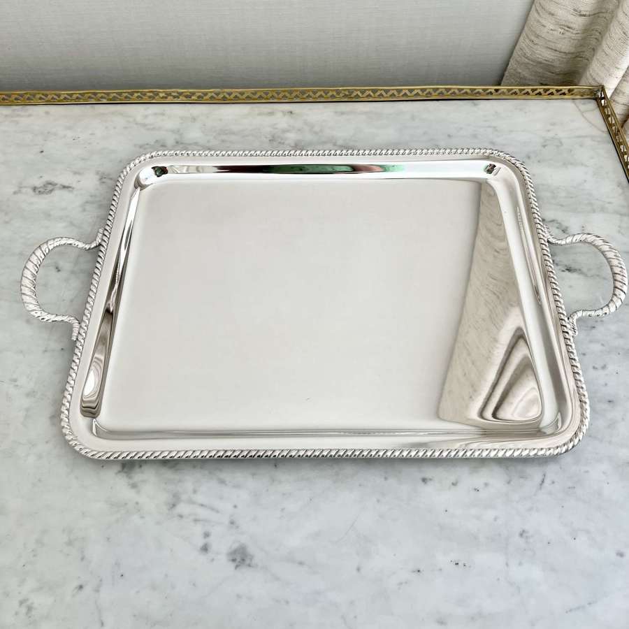 Rope twist rim French silver plated serving tray