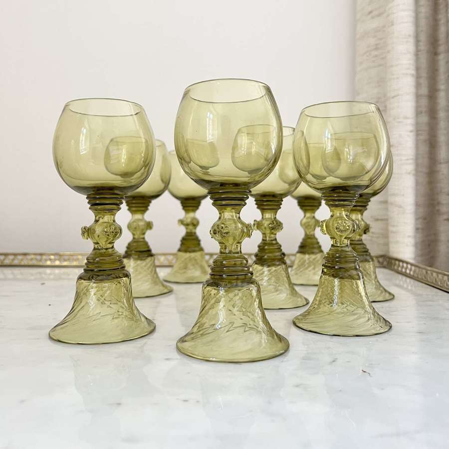 Fine set of Art Nouveau Roemer hock wine glasses