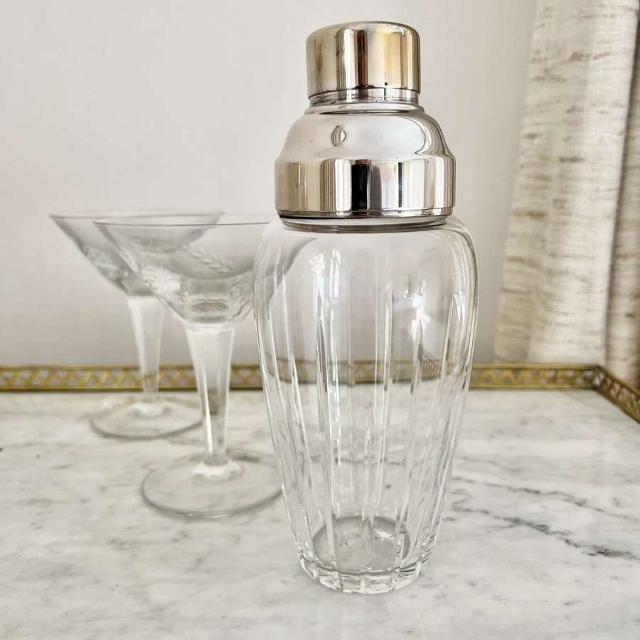 French nickel plated and cut glass cocktail shaker