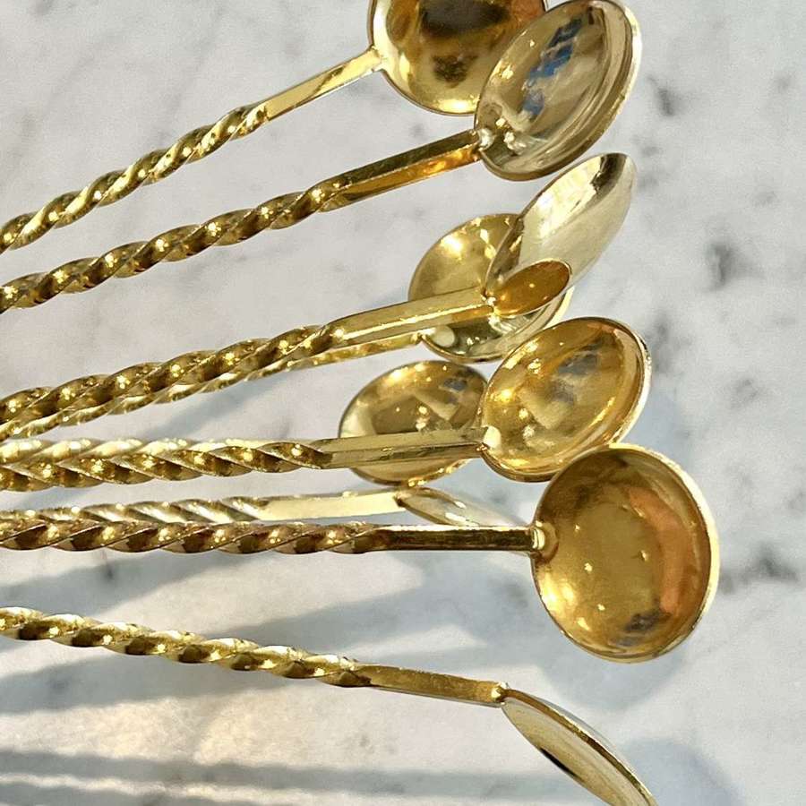 1970s gold plated barley twist cocktail bar spoons