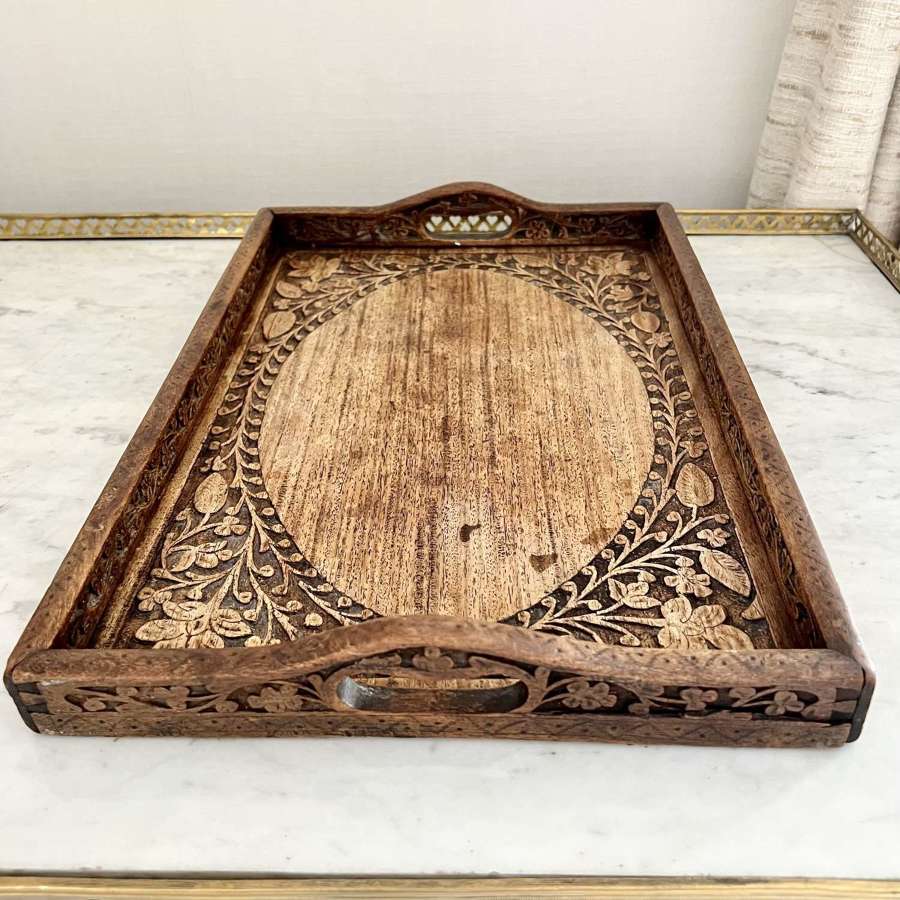 Early 20th Century Anglo Indian carved wood twin handled serving tray
