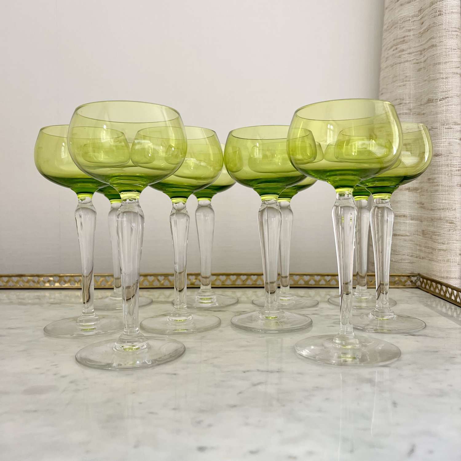 Set 10 Val Saint Lambert chartreuse hock glasses