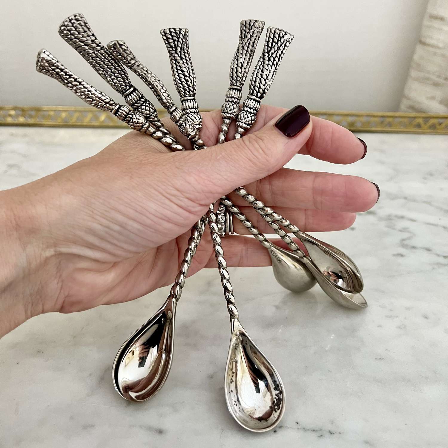 Fun set of six French vintage tassel bar spoons