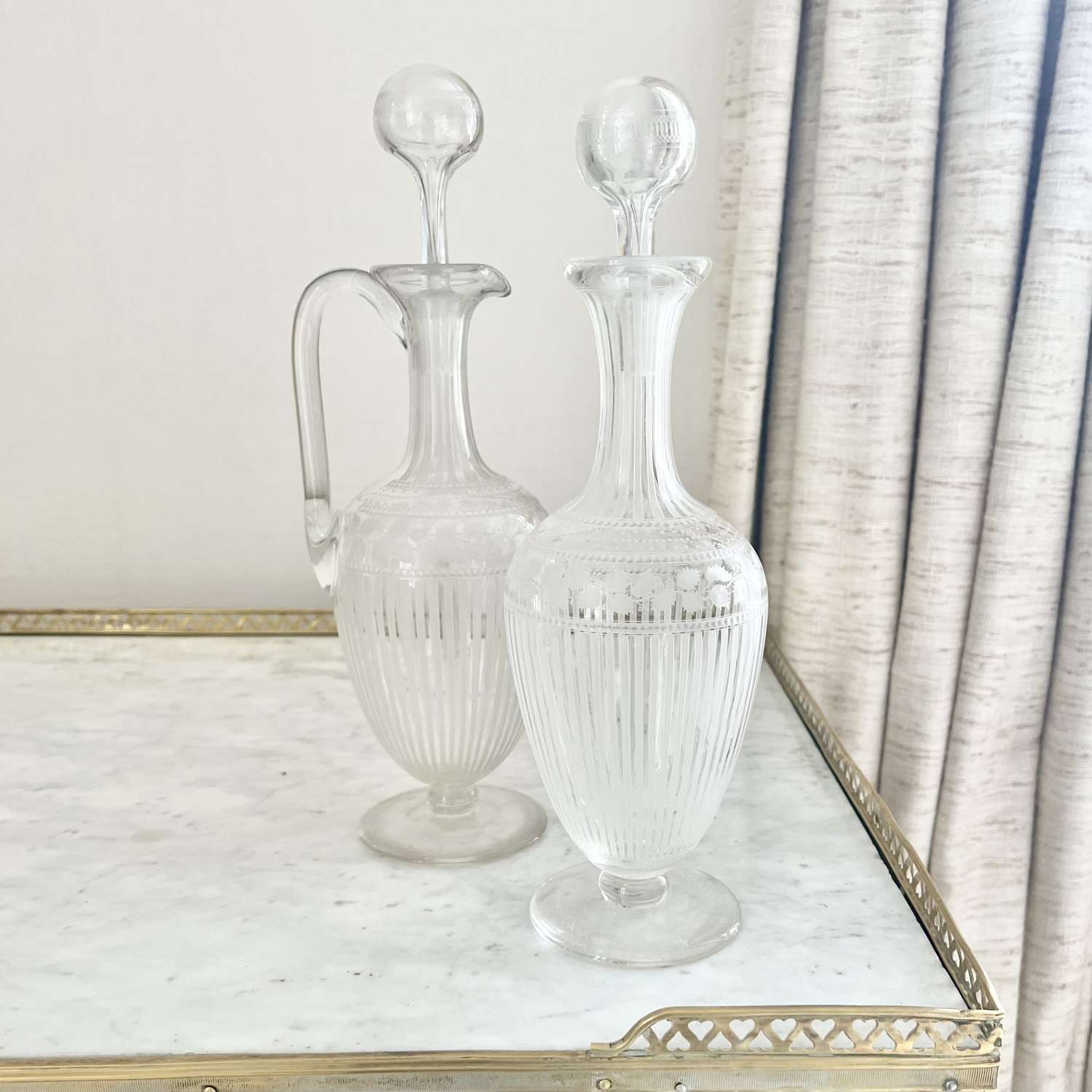 Superb pair of Victorian etched crystal decanters