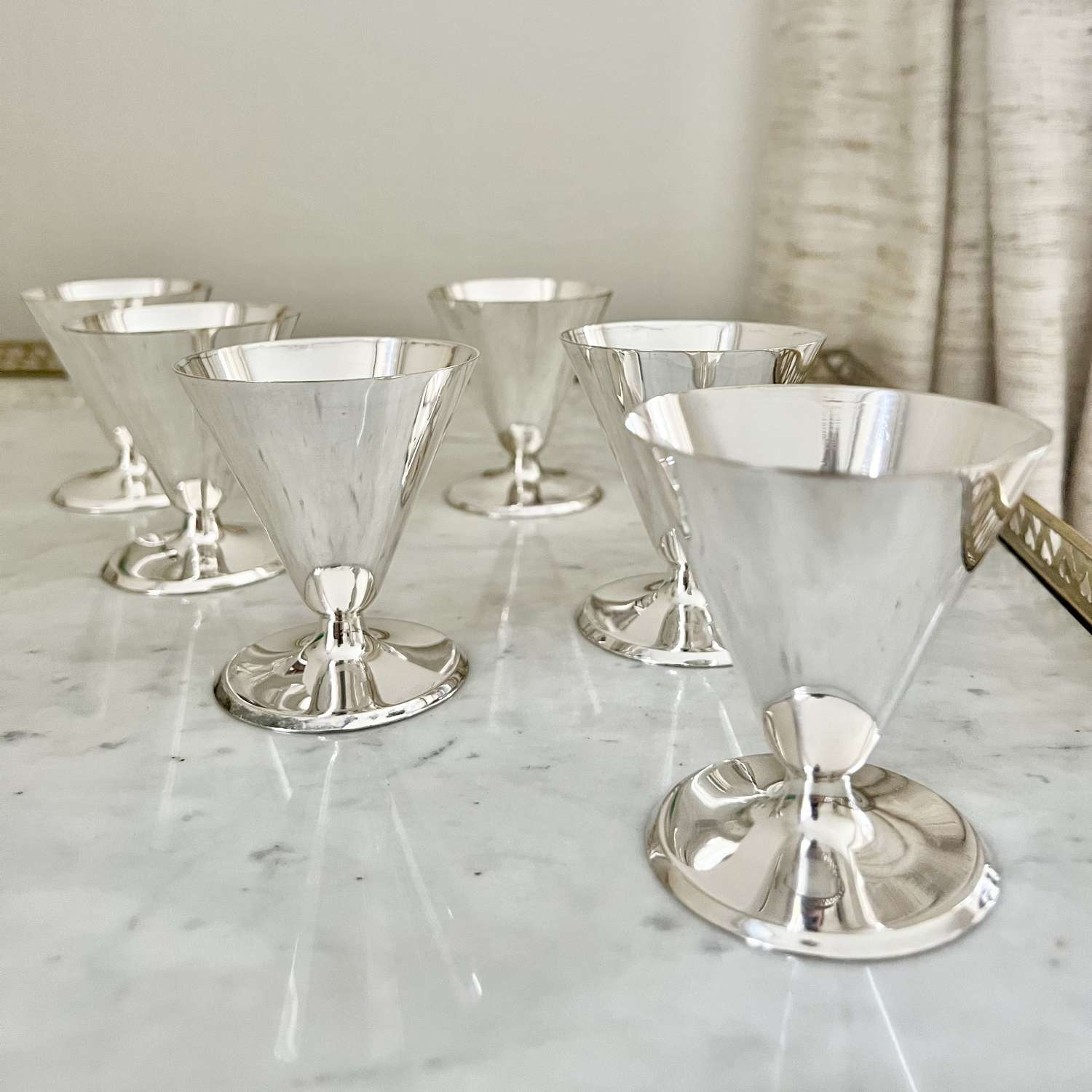 Set of Art Deco silver plated cocktail coupes