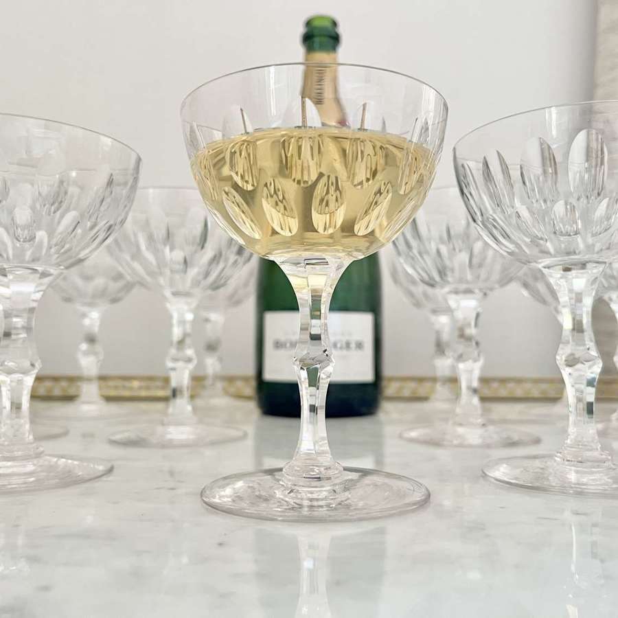 A dozen exceptional Victorian crystal champagne coupes