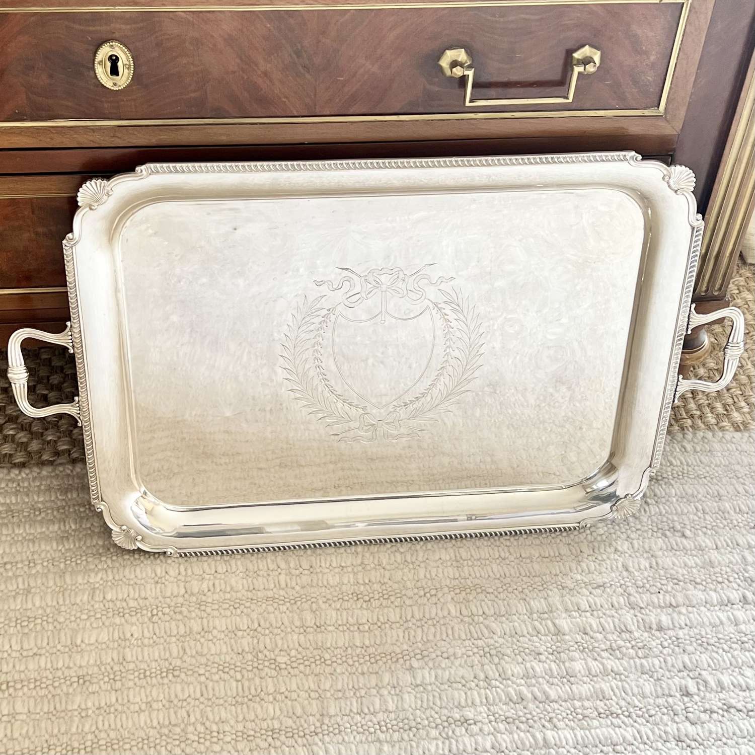 A superb extra-large silver plated twin handled Victorian serving tray