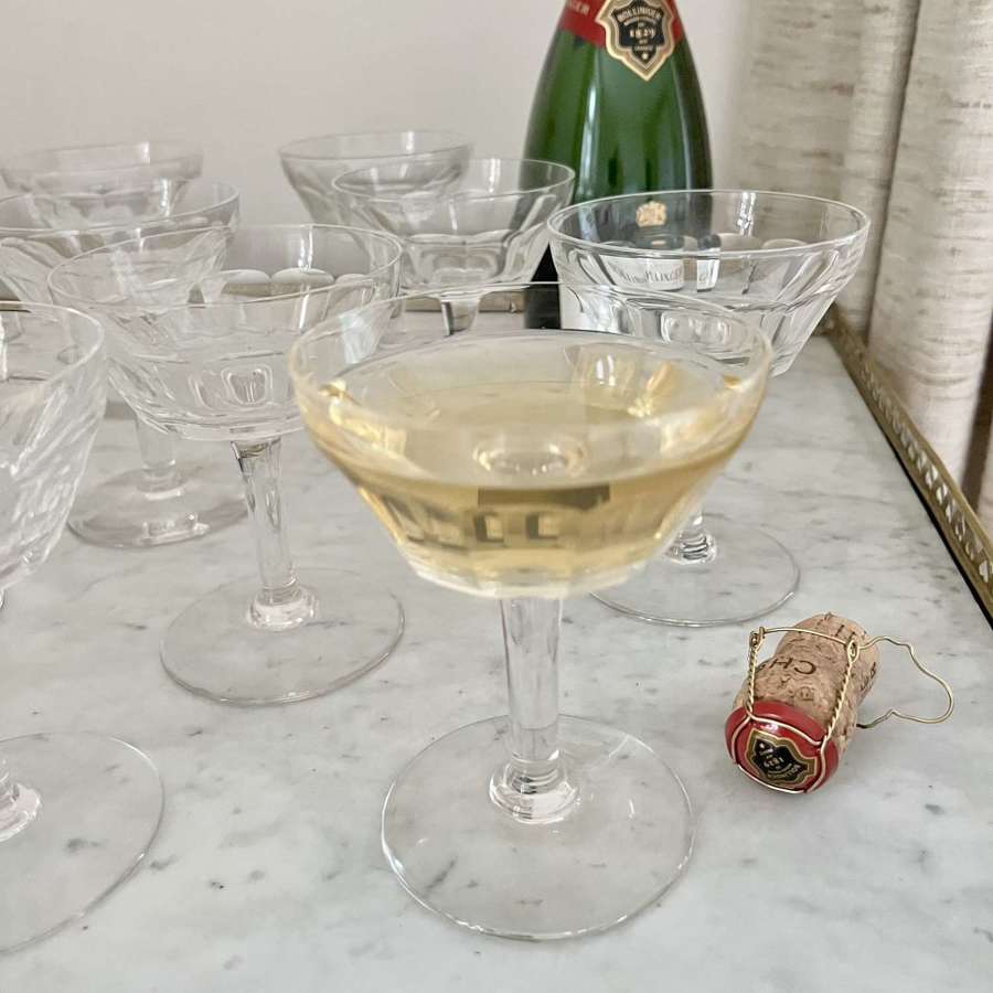 Set of 11 crystal champagne or cocktail coupes by Val Saint Lambert