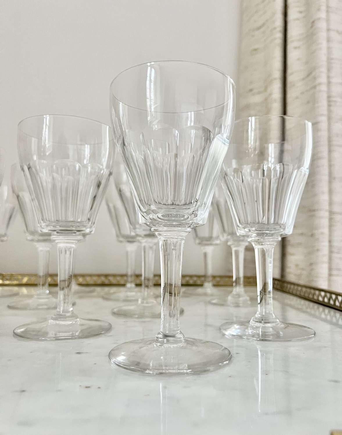 A dozen large crystal wine glasses by Val Saint Lambert Circa 1950s