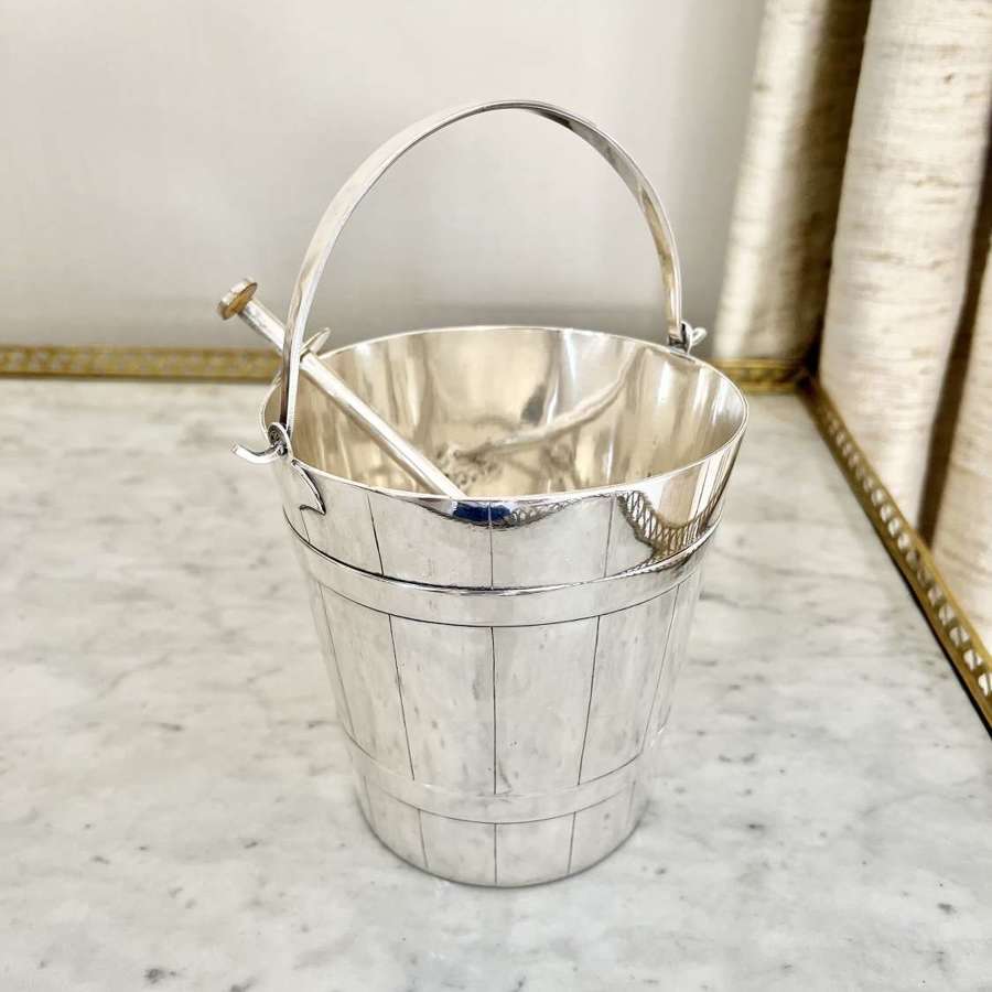 Excellent Quality Silver Plated ‘Coopered Pail’ Swing Handled Ice Buck