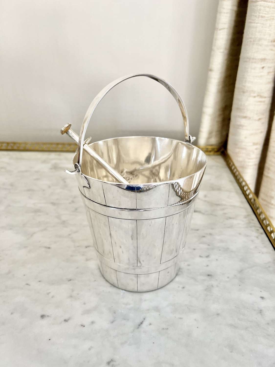 Excellent Quality Silver Plated ‘Coopered Pail’ Swing Handled Ice Buck