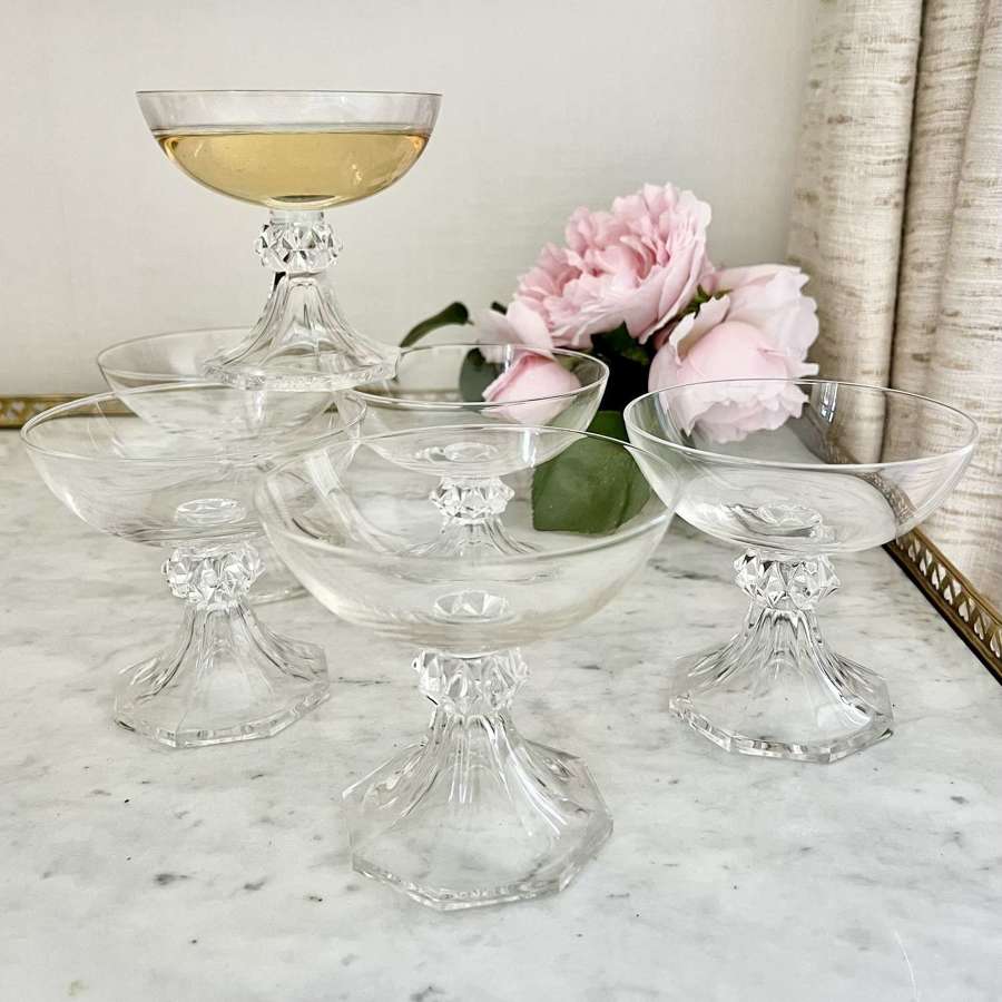 25 Hollow Flared Stem Champagne Coupes By Val Saint Lambert 1950s