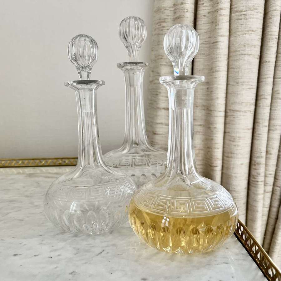 Trio Of Excellent Victorian Etched Cut Crystal Wine Decanters