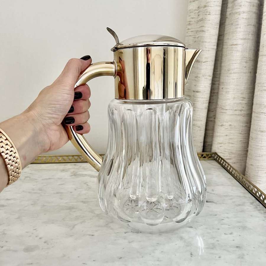Gilded & silver plated lead crystal cooling jug Circa 1960