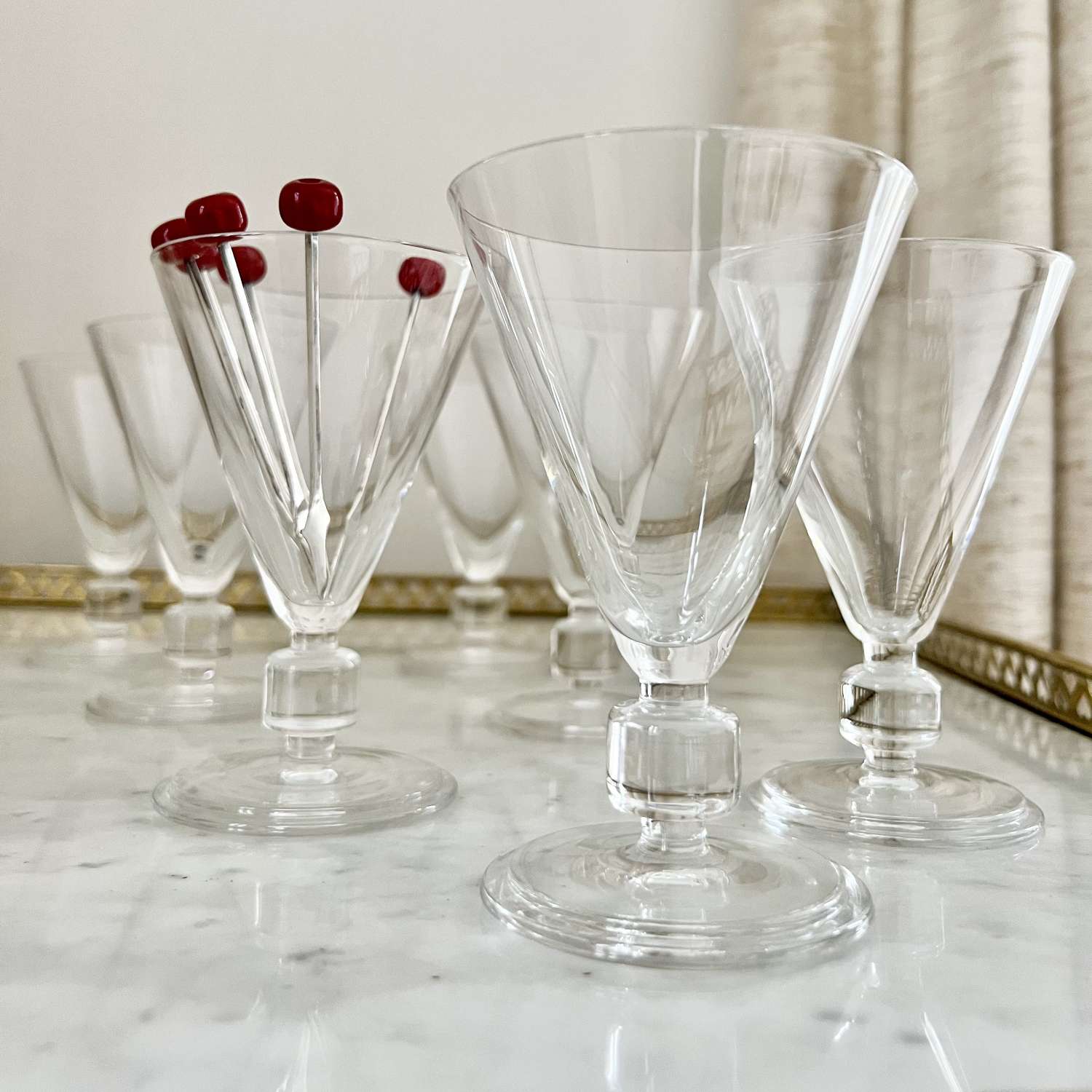 7 Val Saint Lambert Crystal Cocktail Glasses