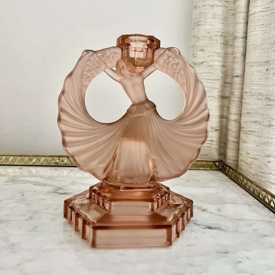 Art Deco Blush Glass Figure Candlestick By Walther & Sohne 1930s