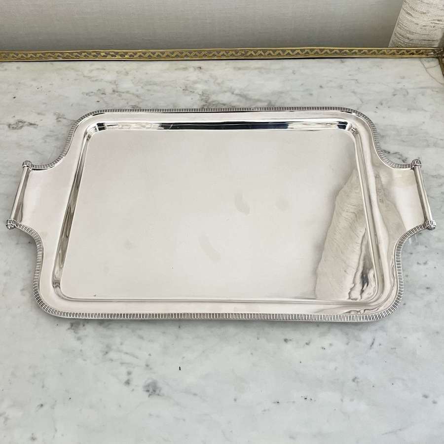 Superb Art Deco English Silver Plated Scroll Handled Drinks Tray