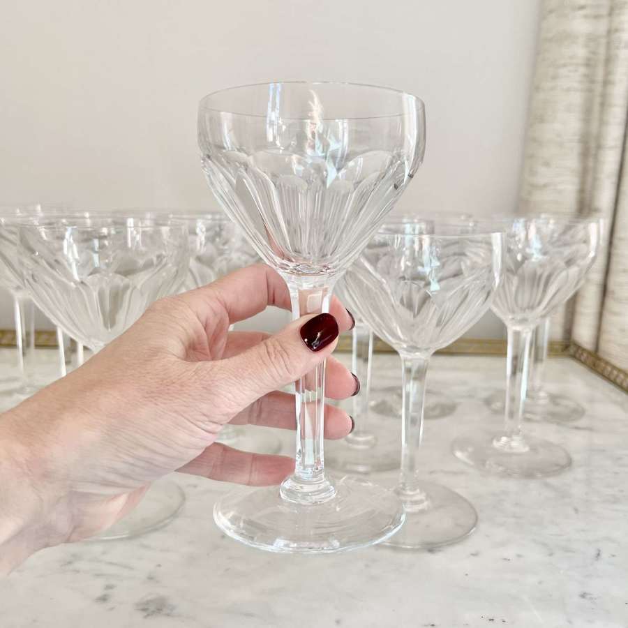 12 Magnificent Extra Large Crystal Wine Goblet Glasses Circa 1956