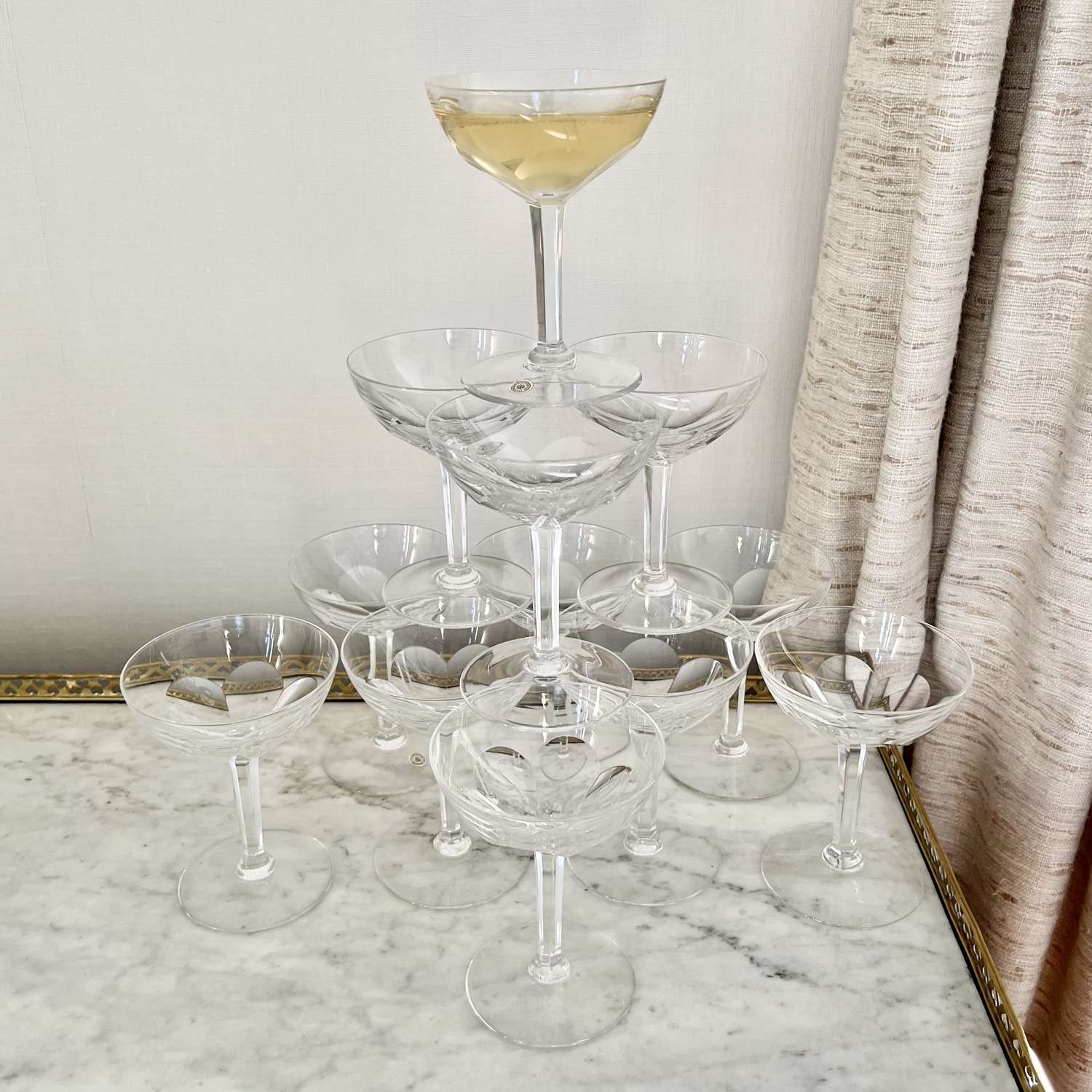 12 Magnificent Crystal Champagne Coupes By Val Saint Lambert