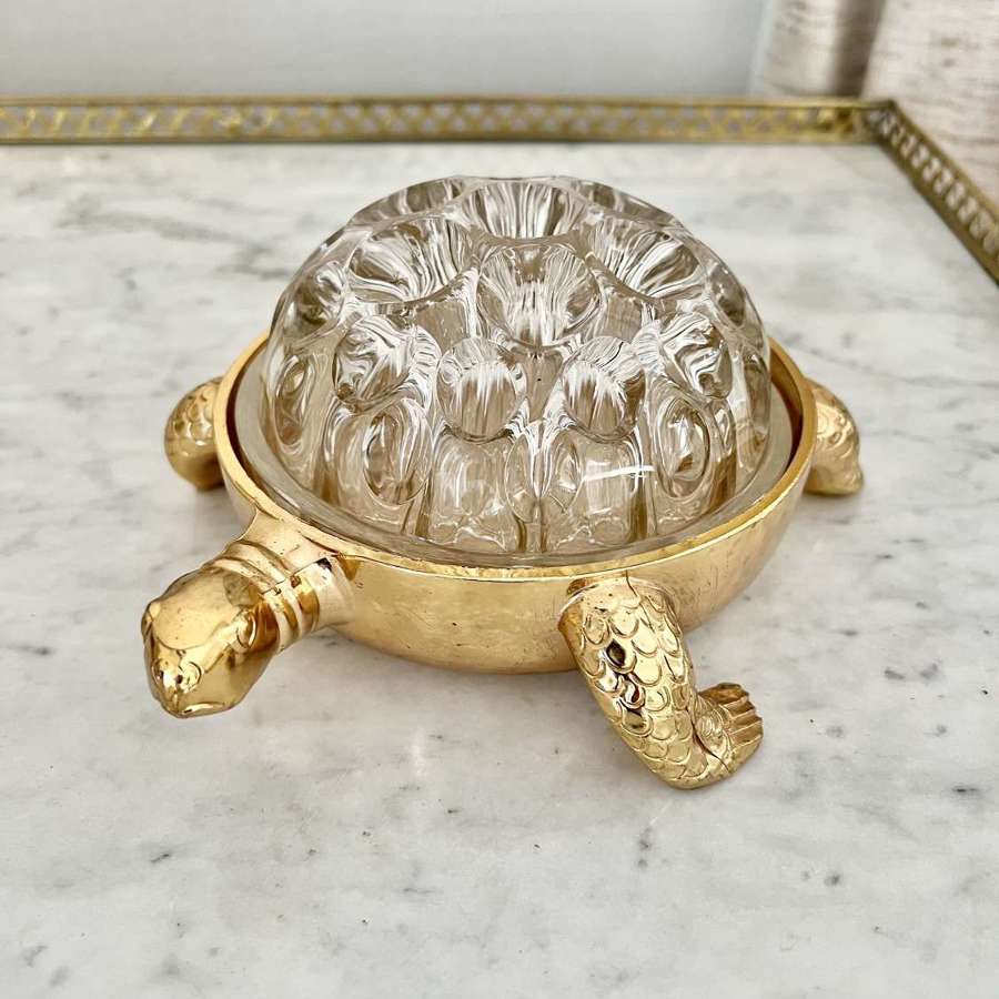 Large 1970S Gold Plated Flower ‘Frog’ In Shape Of A Tortoise