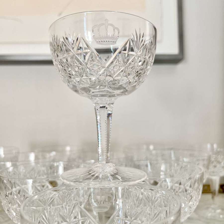11 Superb Edwardian Crystal Champagne Coupes By Thomas Webb