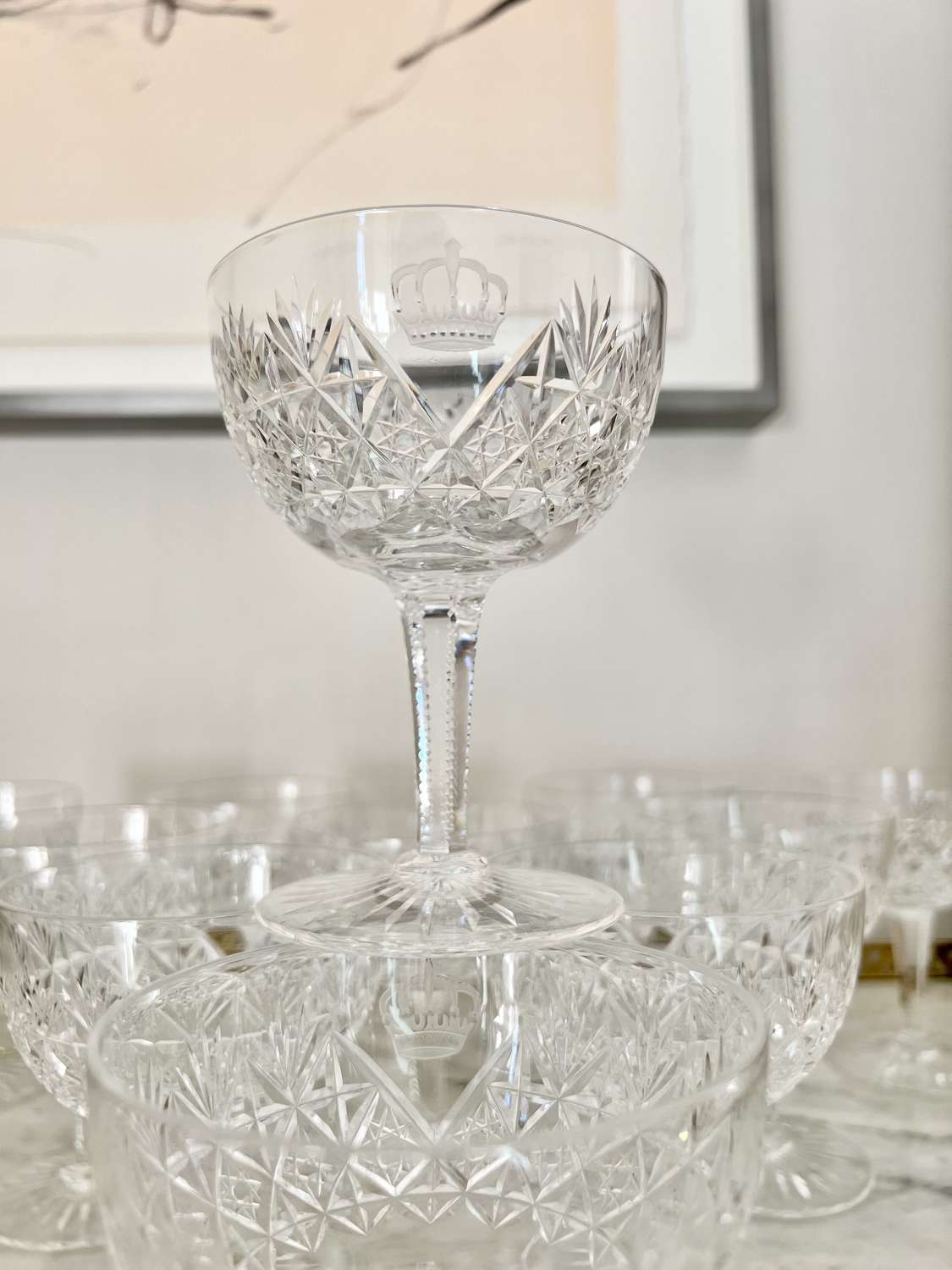 11 Superb Edwardian Crystal Champagne Coupes By Thomas Webb