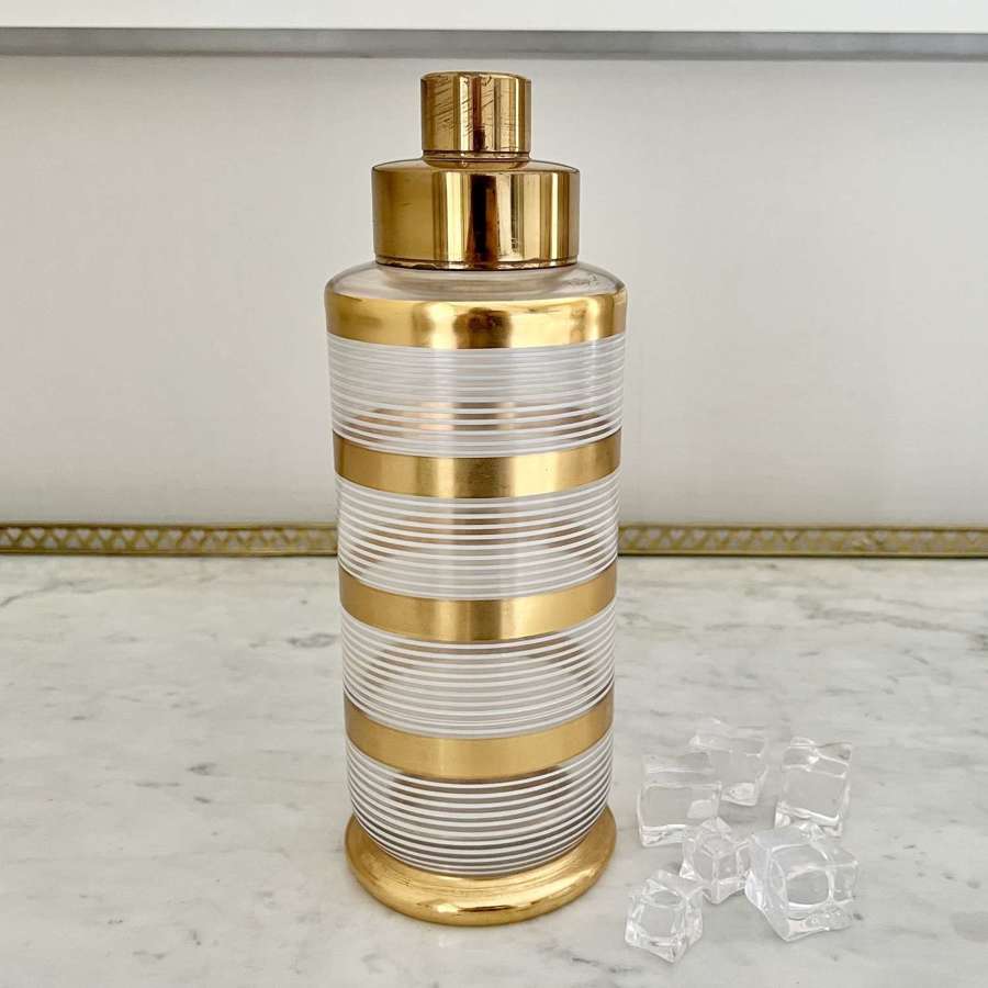 Extra Large Art Deco Gold Stripe Glass Cocktail Shaker