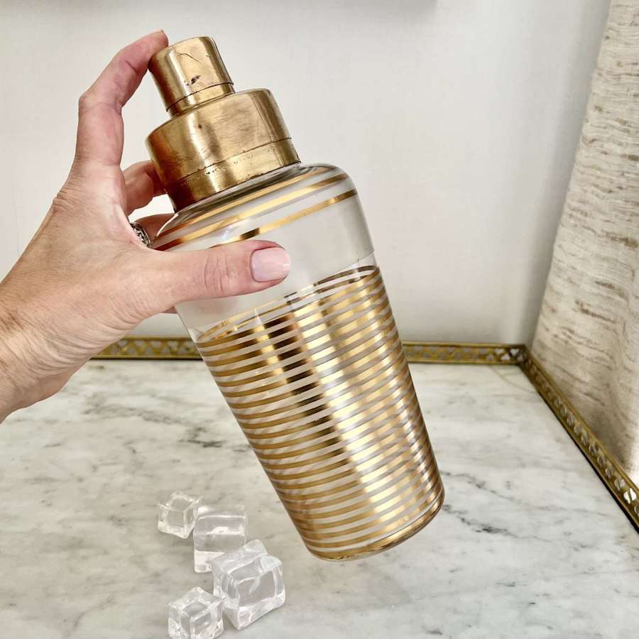 Large Bohemian Gold Glass & Brass Cocktail Shaker