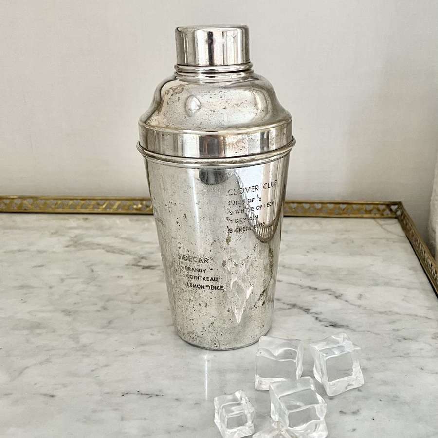 Art Deco Silver Plated RECIPE Cocktail Shaker Circa 1920S