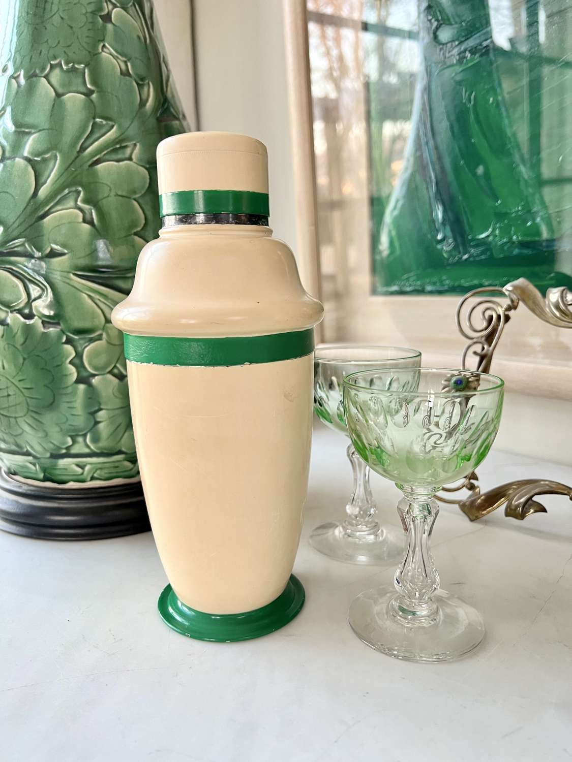 Rare Art Deco Enamel & Silver Plated Cocktail Shaker
