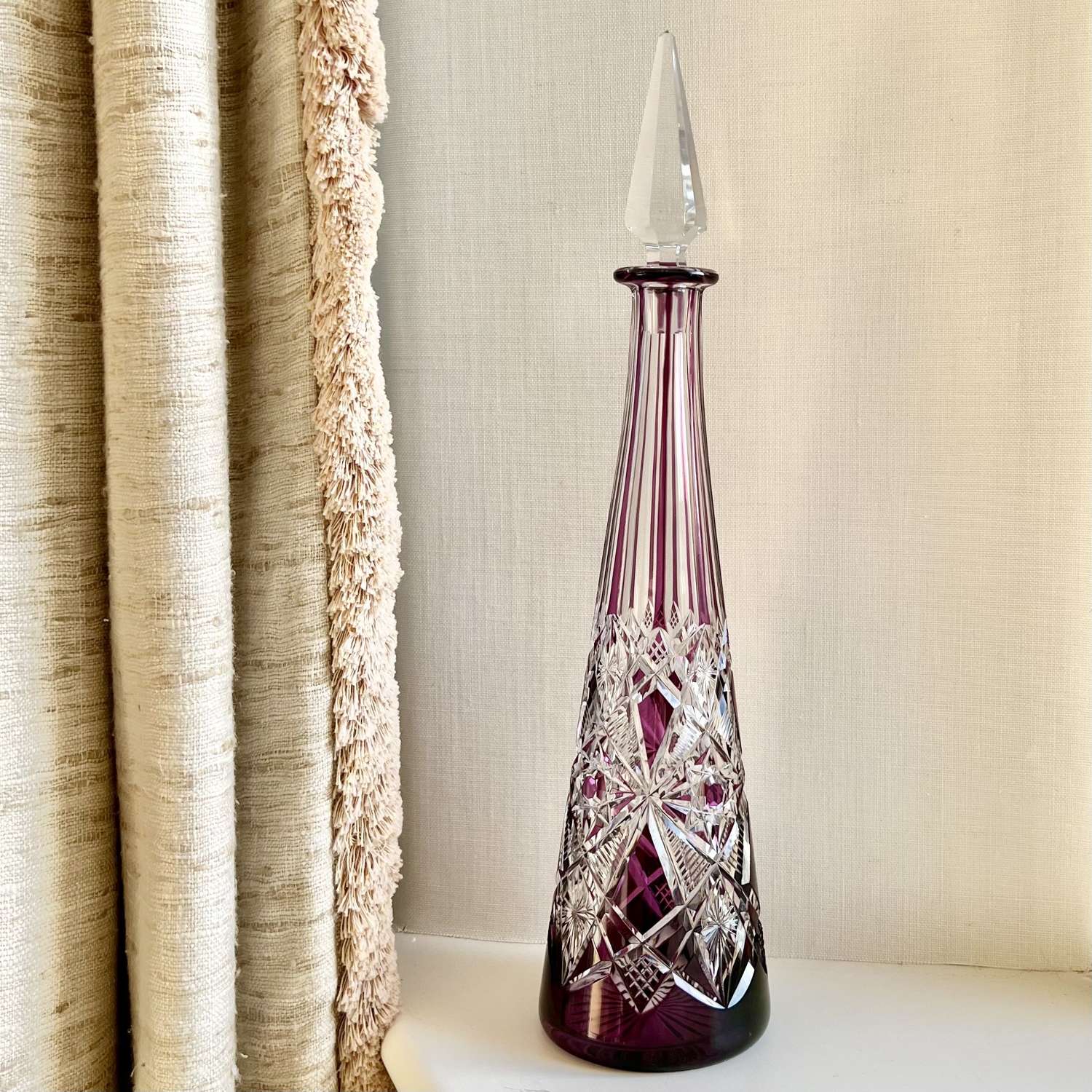 Extra Tall Baccarat Amethyst Cut To Clear Crystal Decanter