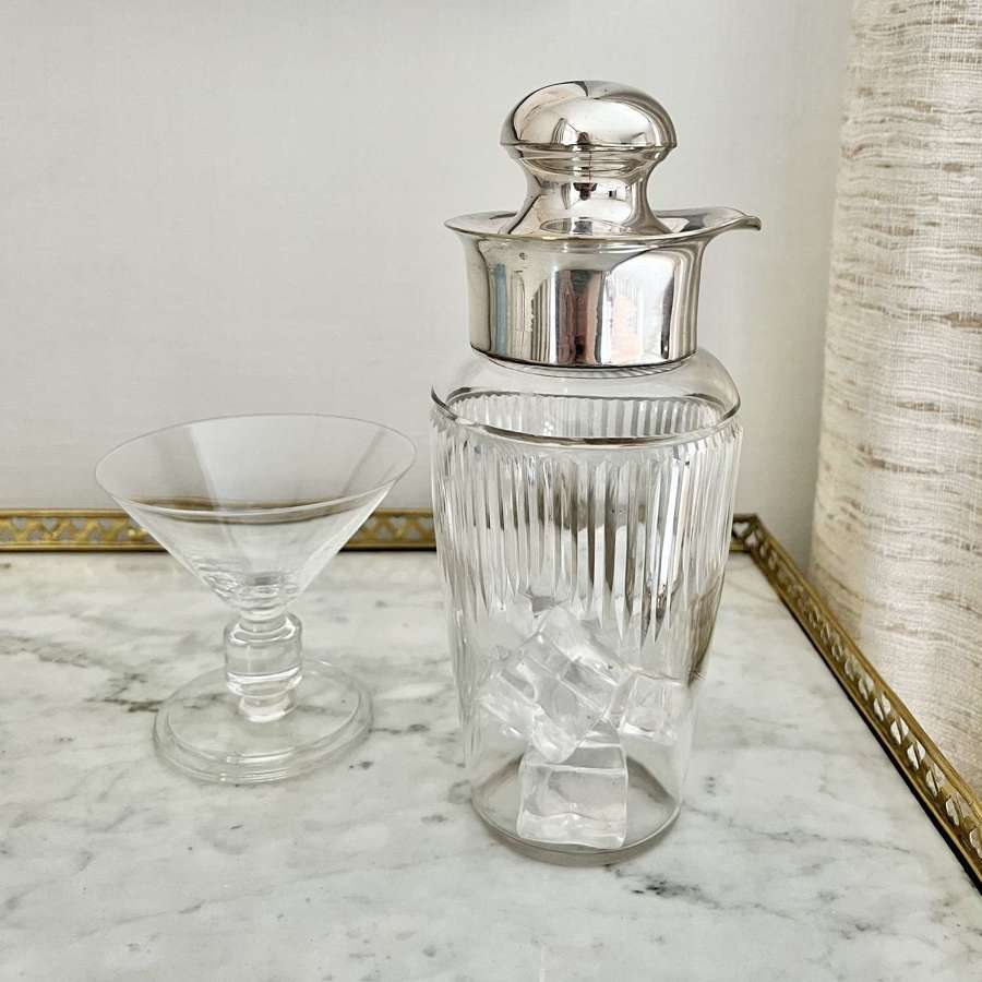 Fabulous Cut Glass & Silver Plated Side Pouring Cocktail Shaker